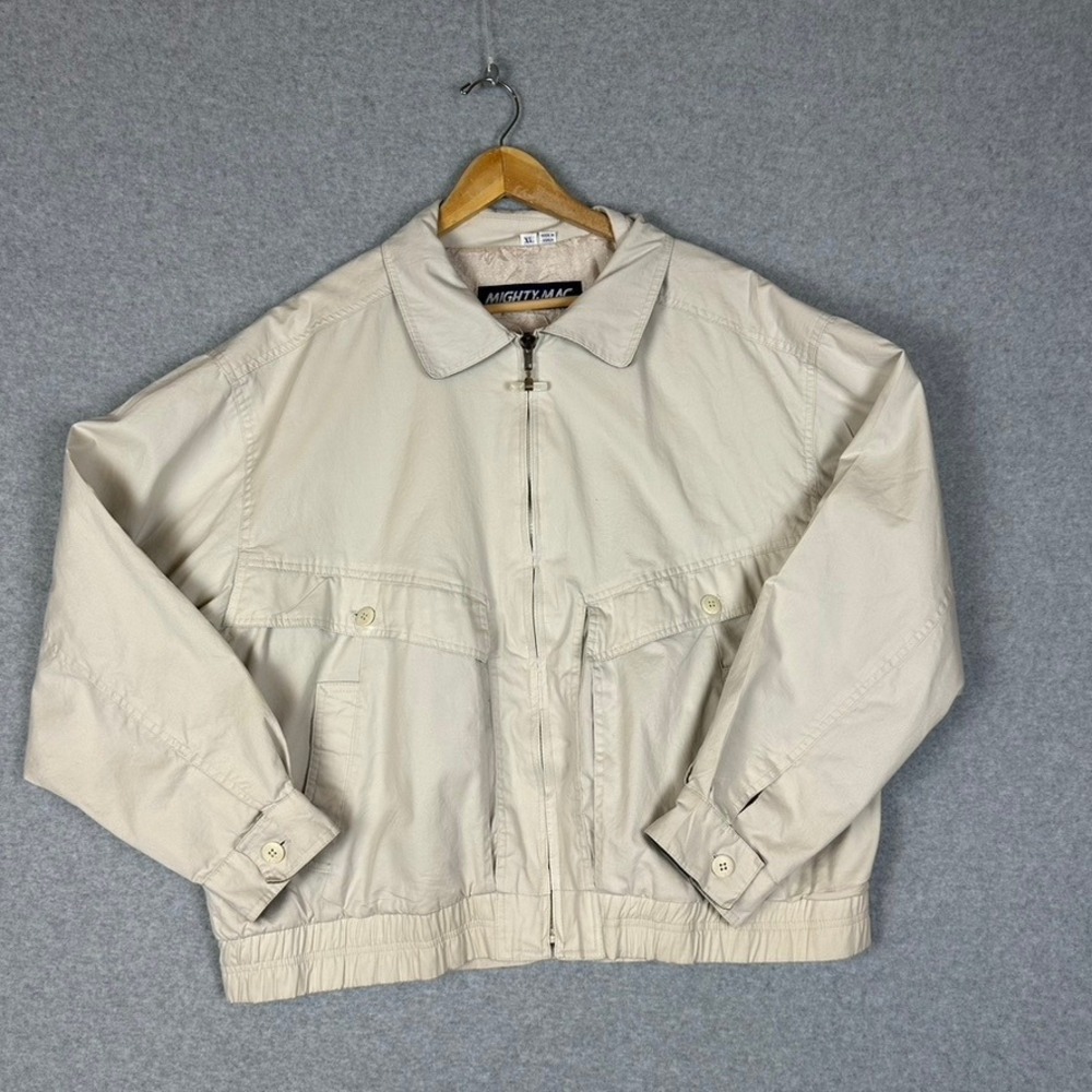 Vintage 80s MIGHTY-MAC White Jacket Men's XL Cotton Shell Nylon Lined T-Bar